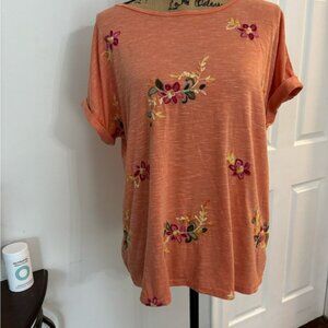 Embroidered Floral Orange Women's Tee
